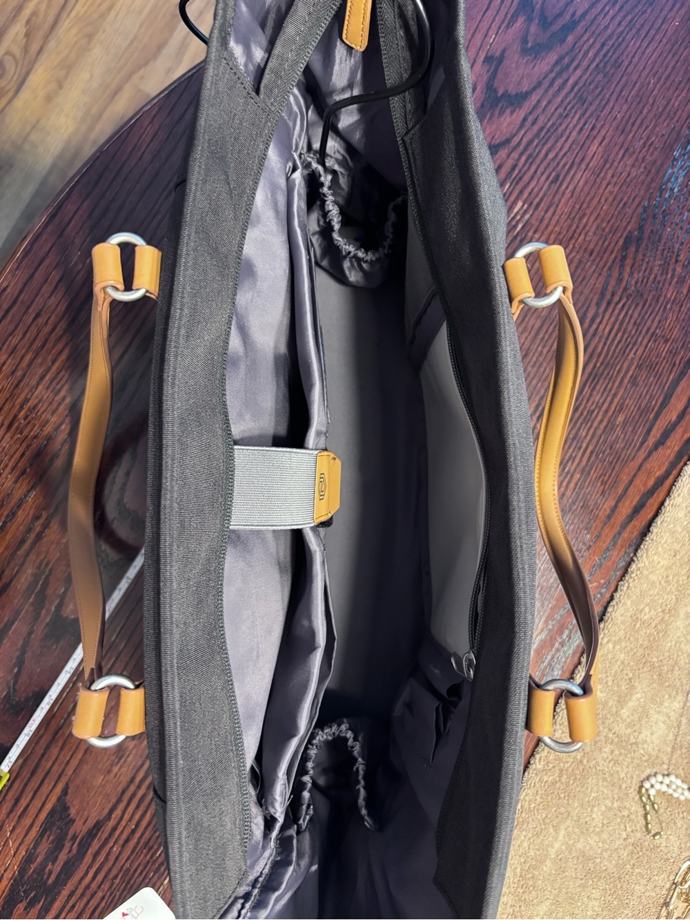 Nordace Black Canvas Tote with Tan Leather Trim - Picture 5 of 6